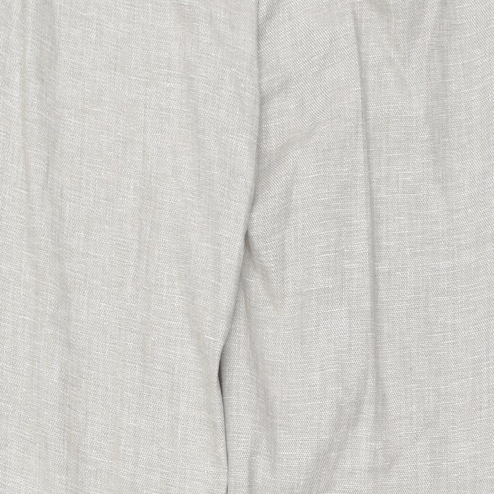 NEXT Womens Beige Linen Trousers Size 12 L31 in Regular Button