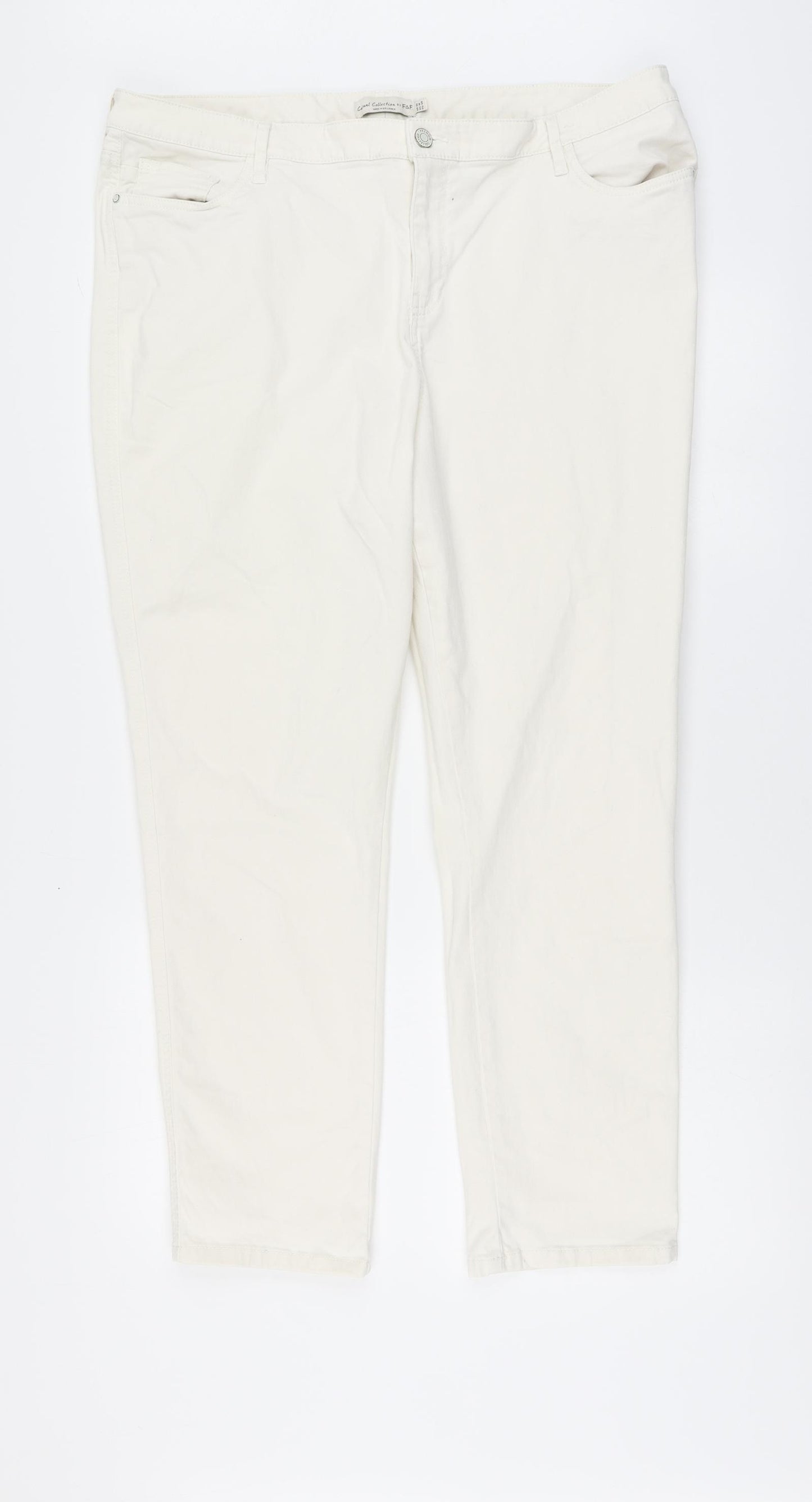 F&F Womens Ivory Polyester Straight Jeans Size 20 L27 in Regular Button