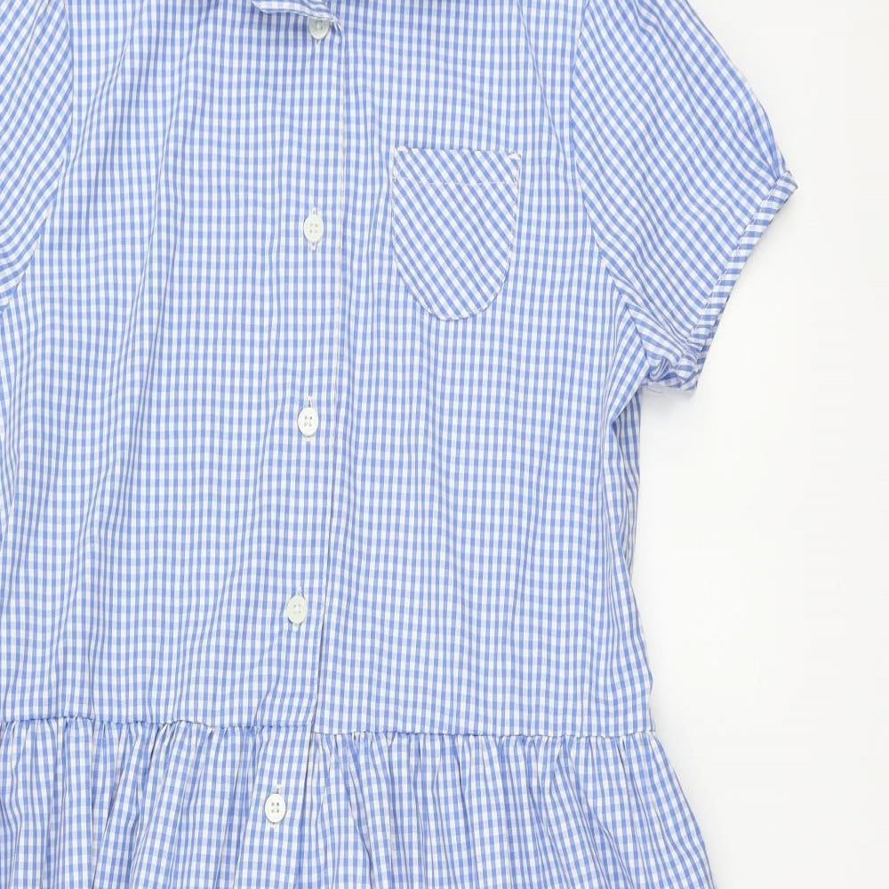 John Lewis Girls Blue Gingham Polyester A-Line Size 16 Years Collared Button - school