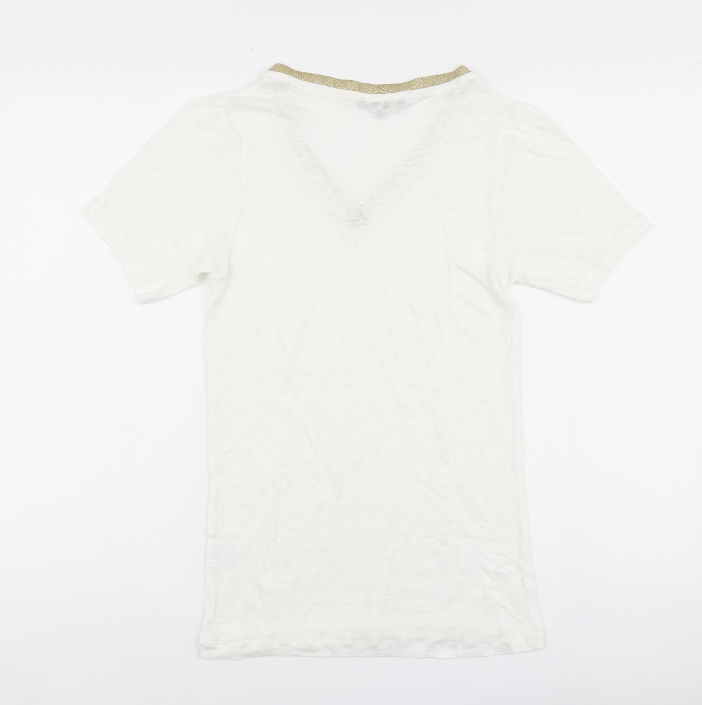 Wyse Womens Ivory Linen Basic T-Shirt Size S V-Neck