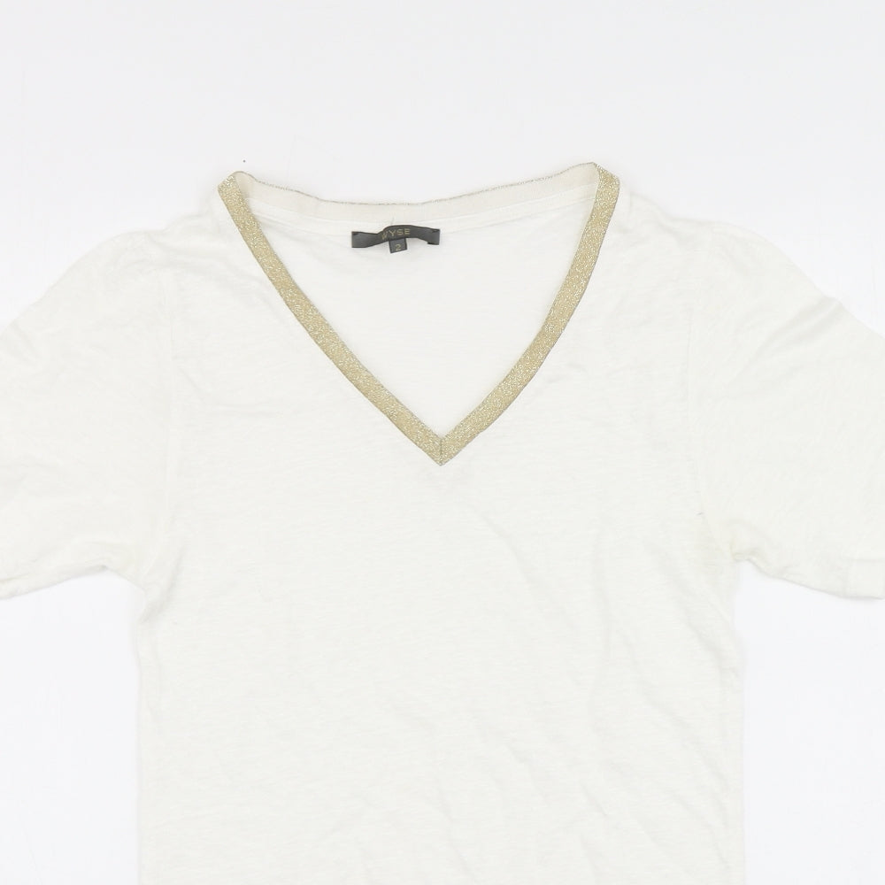 Wyse Womens Ivory Linen Basic T-Shirt Size S V-Neck