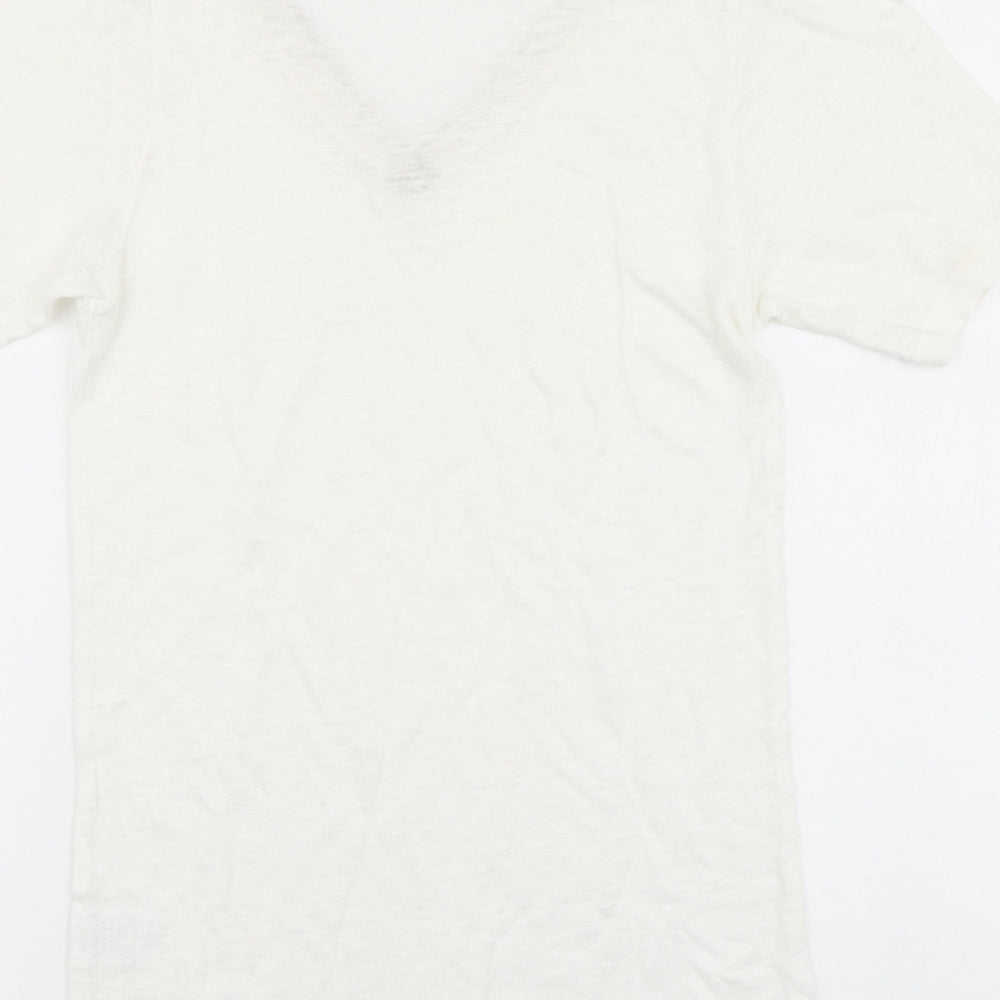 Wyse Womens Ivory Linen Basic T-Shirt Size S V-Neck