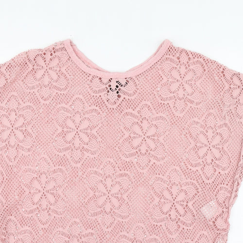 Izabel Womens Pink Floral Polyester Basic T-Shirt Size 10 Round Neck
