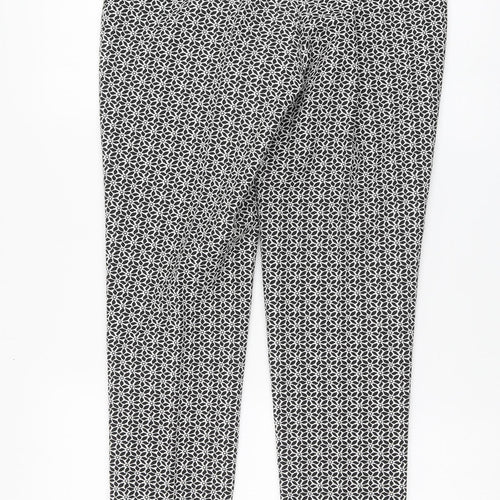 F&F Womens Black Floral Polyester Chino Trousers Size 8 L27 in Regular Zip