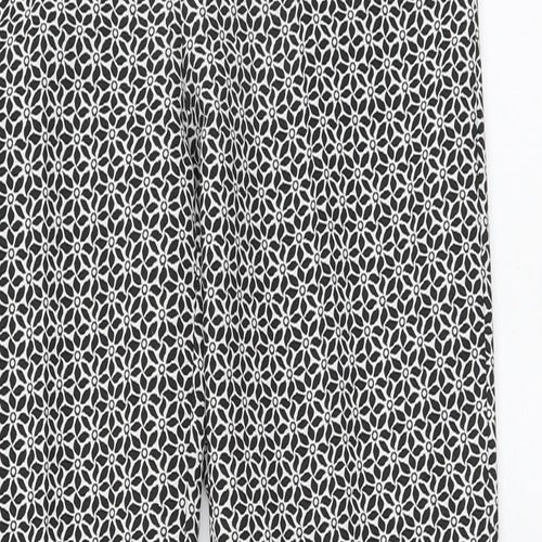 F&F Womens Black Floral Polyester Chino Trousers Size 8 L27 in Regular Zip