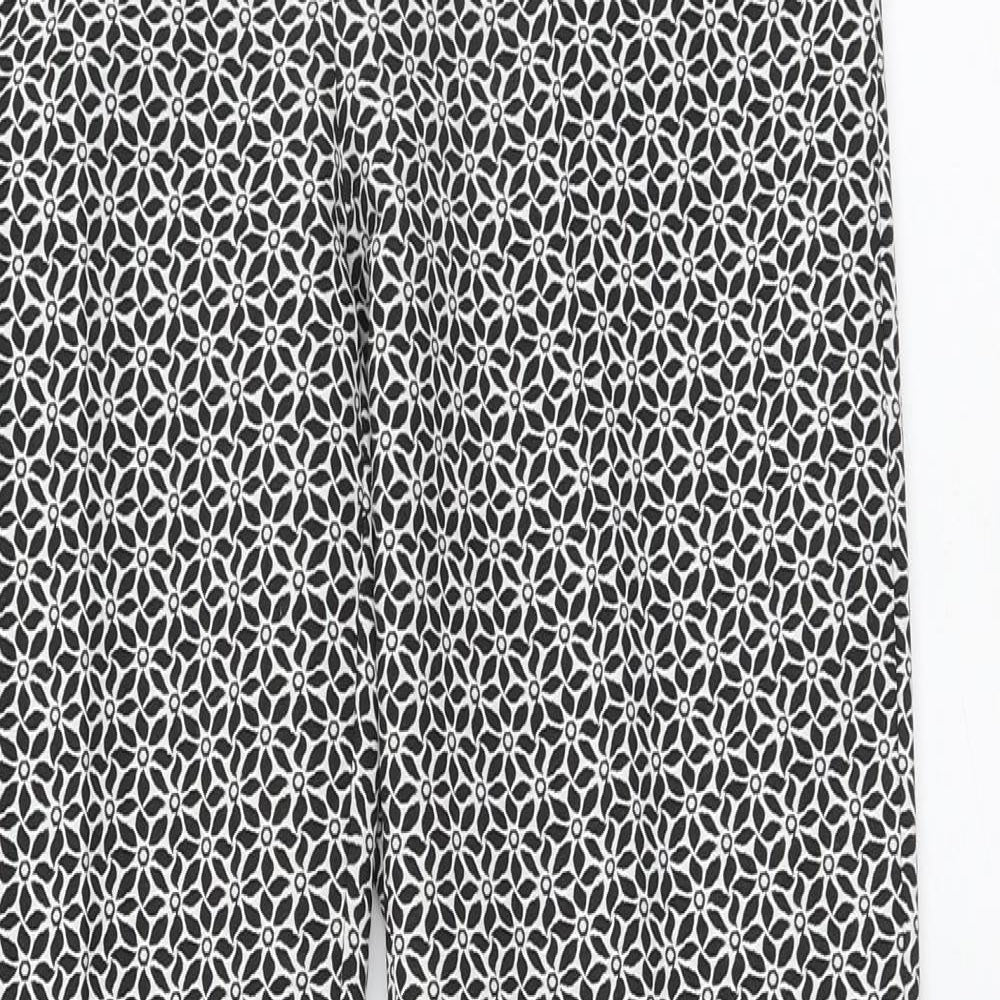 F&F Womens Black Floral Polyester Chino Trousers Size 8 L27 in Regular Zip