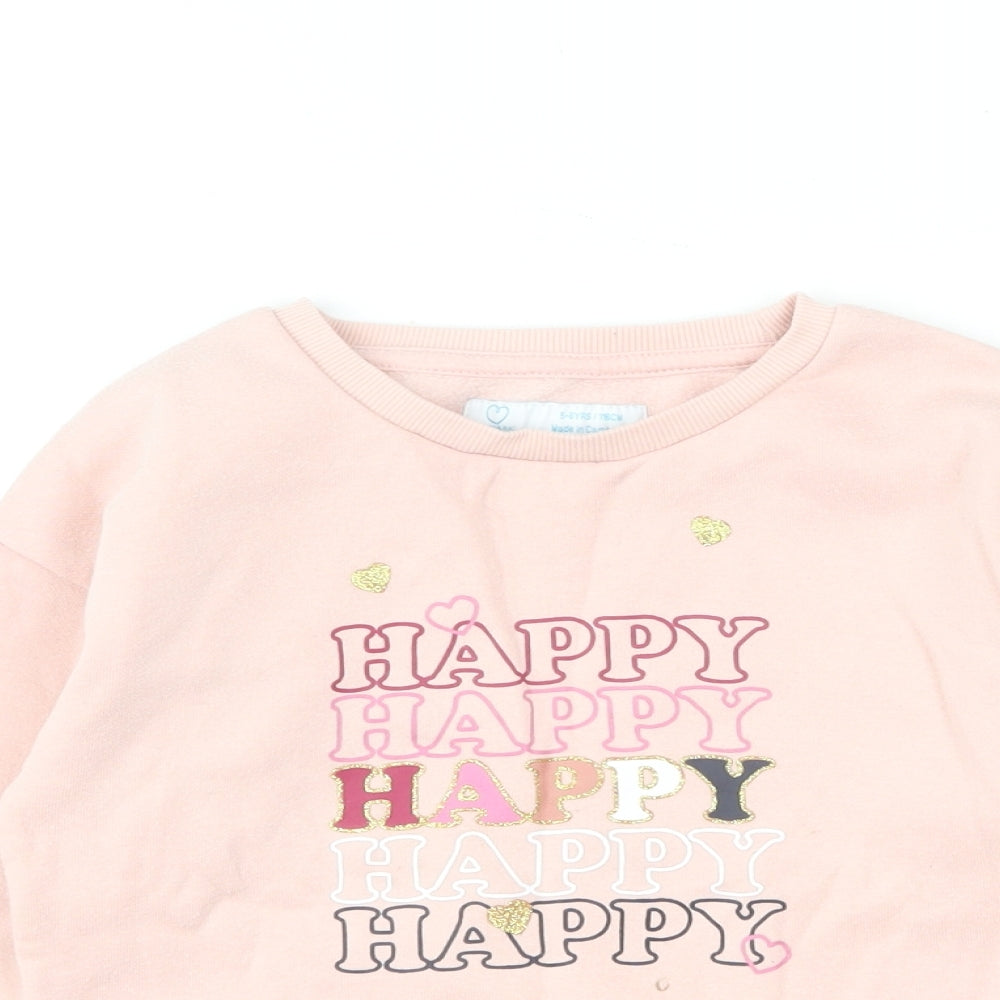 Primark Girls Pink Cotton Pullover Sweatshirt Size 5-6 Years Pullover - Happy