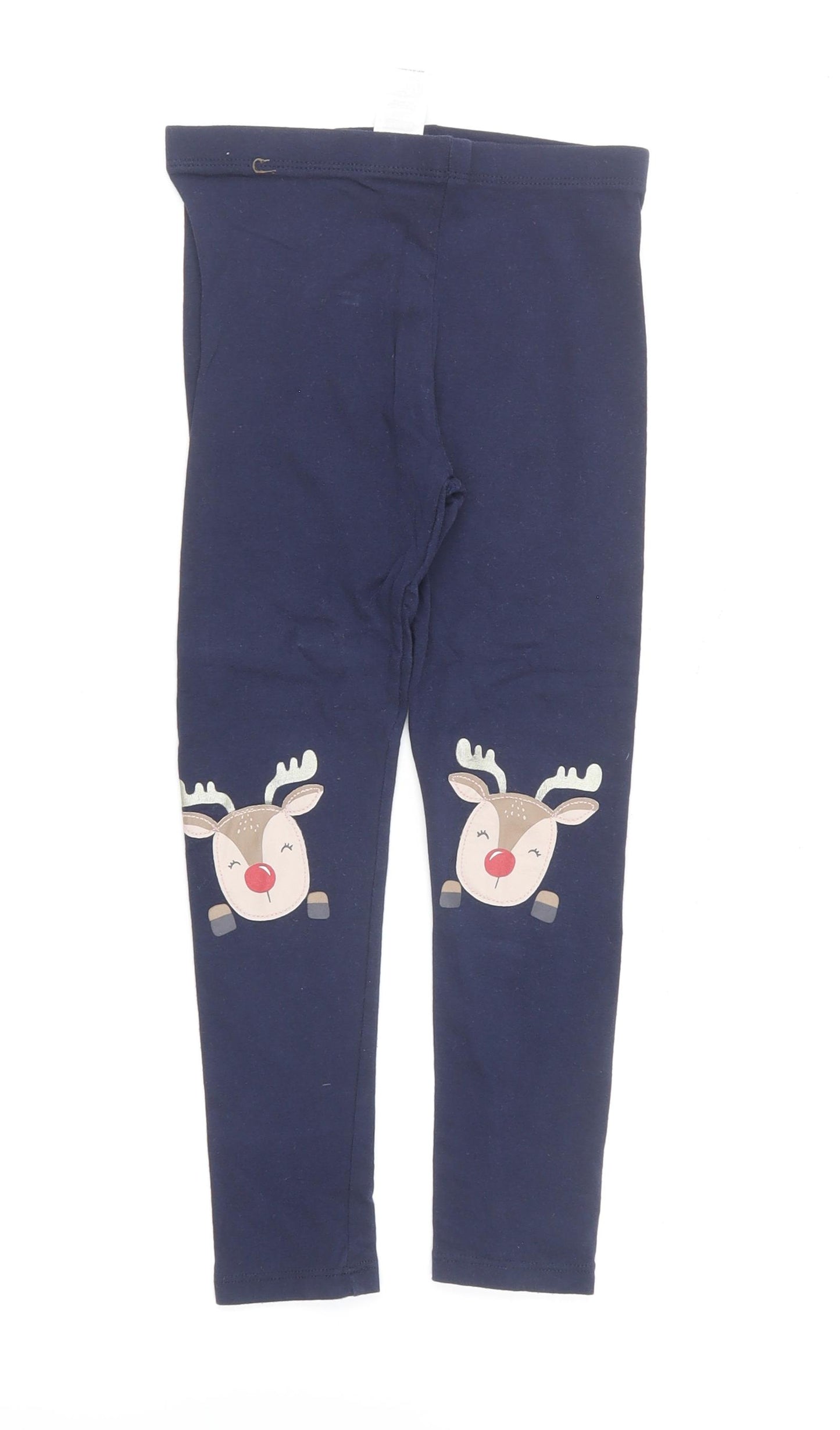 F&F Girls Blue Cotton Jogger Trousers Size 5-6 Years Regular Pullover - Reindeer