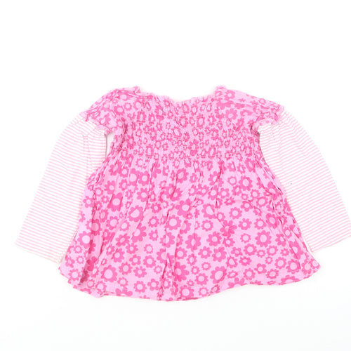 Marks and Spencer Girls Pink Floral Cotton Skater Dress Size 12-18 Months Round Neck Pullover