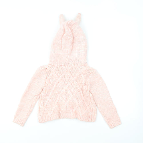 Dunnes Stores Girls Pink Acrylic Cardigan Jumper Size 18-24 Months Button - Rabbit Ears.