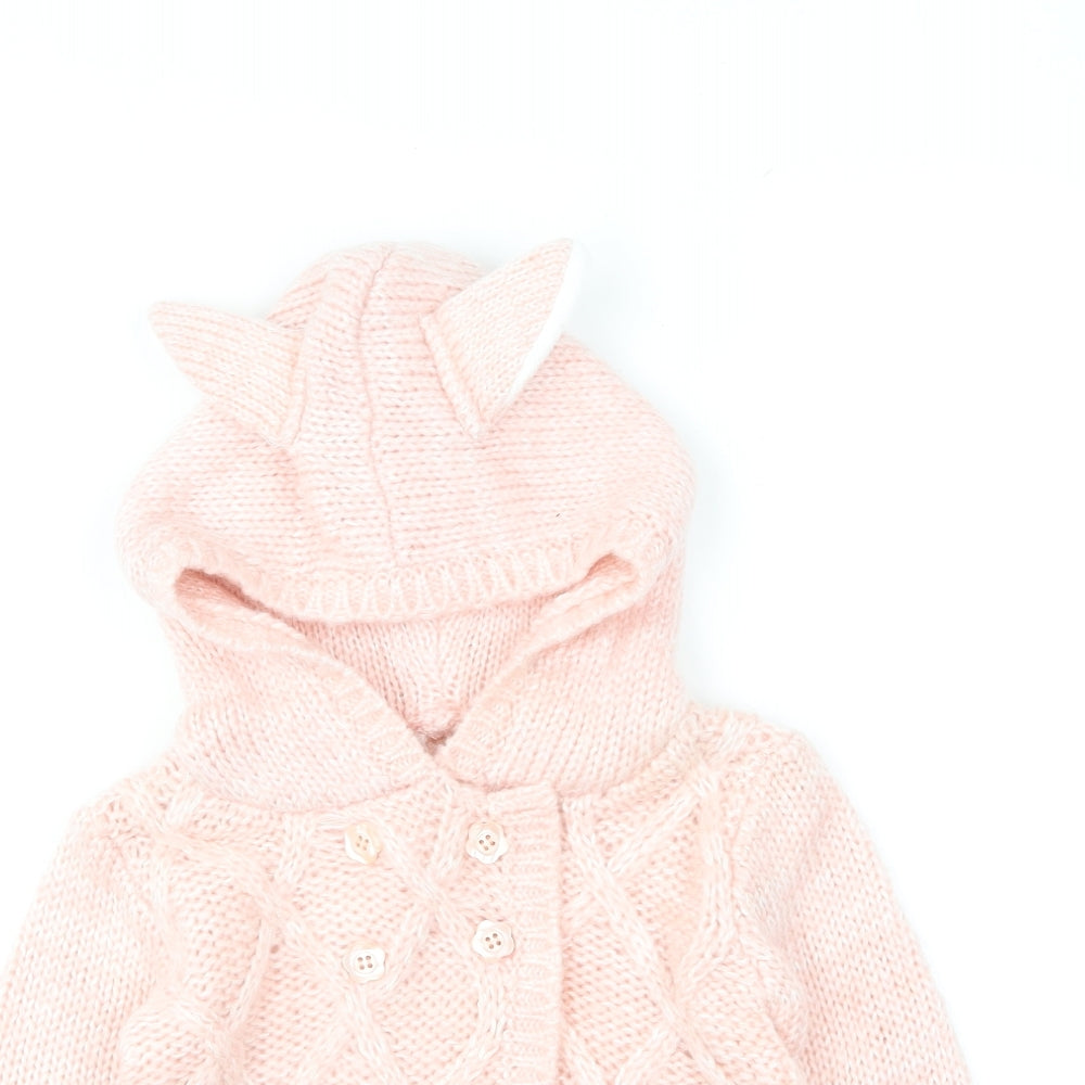 Dunnes Stores Girls Pink Acrylic Cardigan Jumper Size 18-24 Months Button - Rabbit Ears.