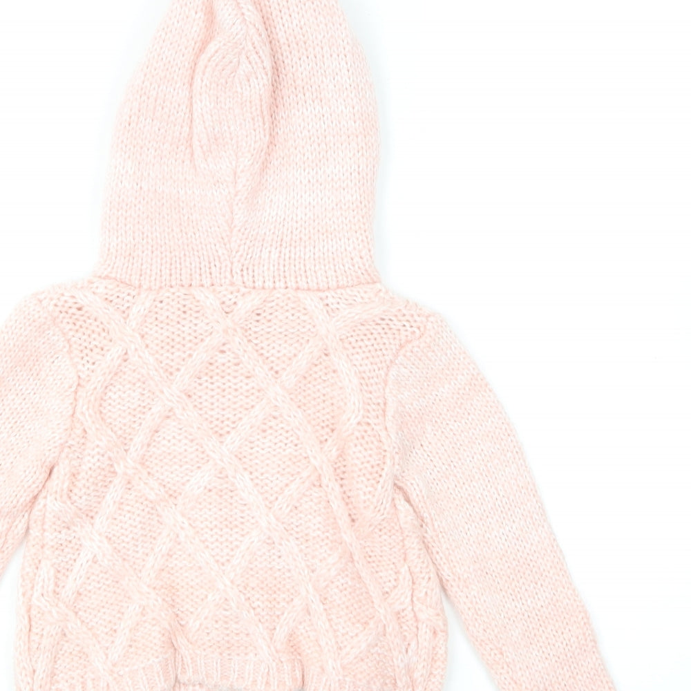 Dunnes Stores Girls Pink Acrylic Cardigan Jumper Size 18-24 Months Button - Rabbit Ears.
