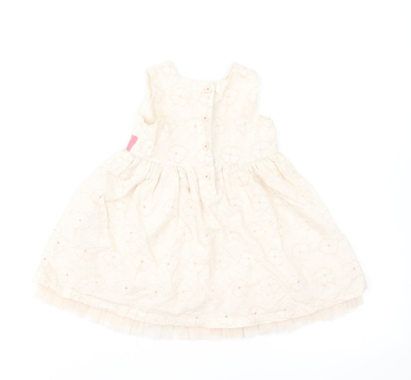 Marks and Spencer Girls Ivory Floral Cotton Skater Dress Size 6-9 Months Round Neck Button