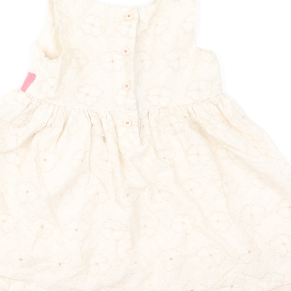 Marks and Spencer Girls Ivory Floral Cotton Skater Dress Size 6-9 Months Round Neck Button