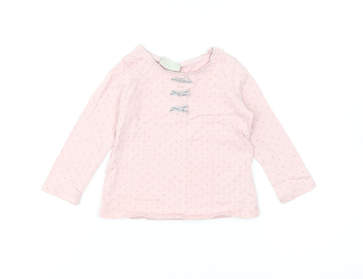 NEXT Girls Pink Polka Dot Cotton Basic T-Shirt Size 12-18 Months Round Neck Pullover