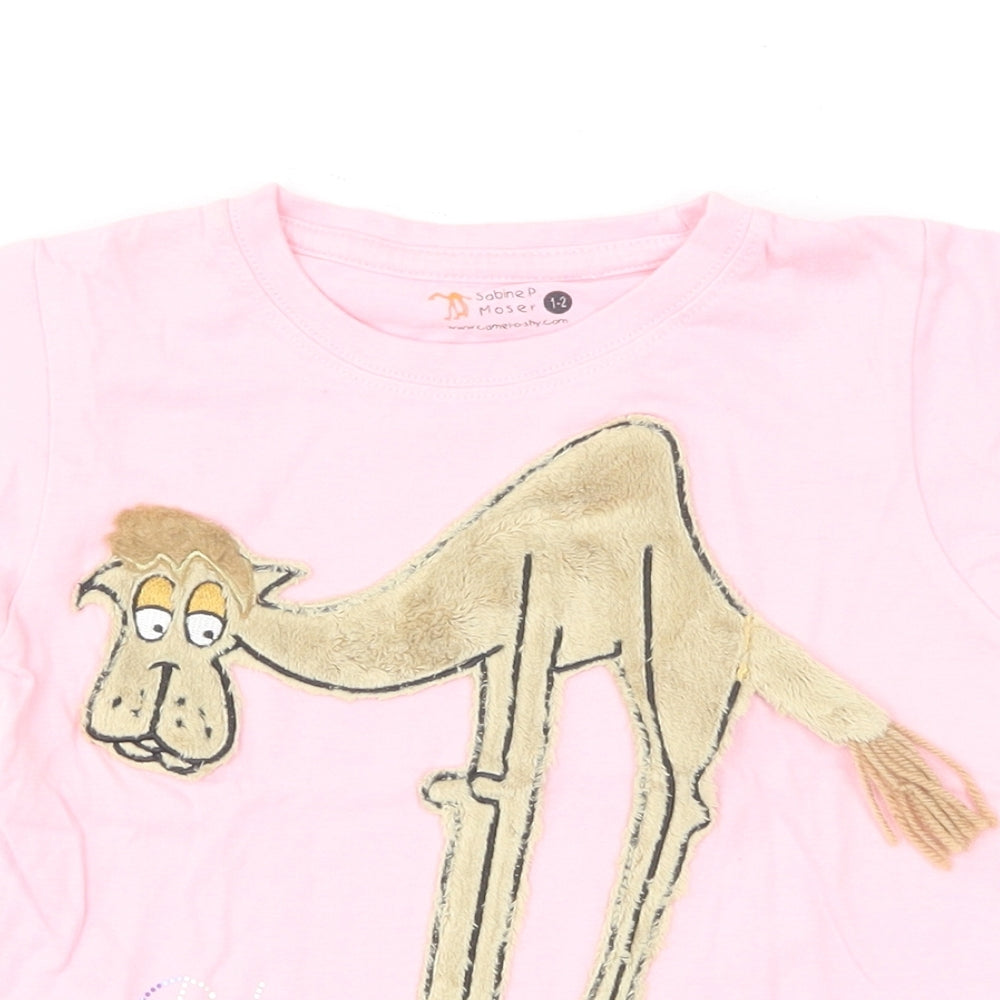 Sabine P Moser Girls Pink Cotton Basic T-Shirt Size 12-18 Months Round Neck Pullover - Dubai Camel