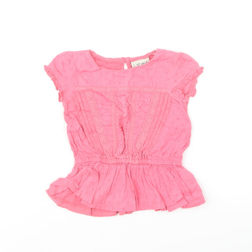 NEXT Girls Pink Cotton Basic Blouse Size 12-18 Months Round Neck Button