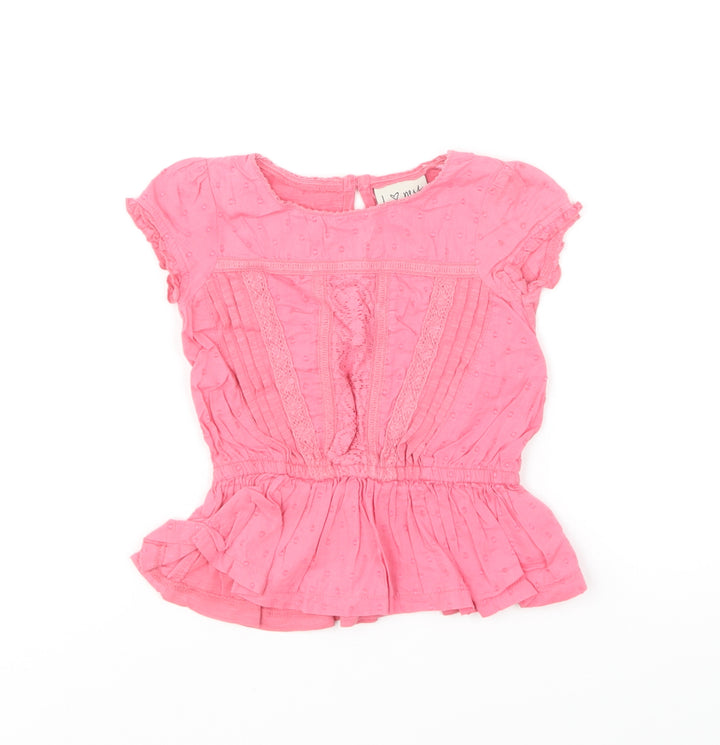 NEXT Girls Pink Cotton Basic Blouse Size 12-18 Months Round Neck Button