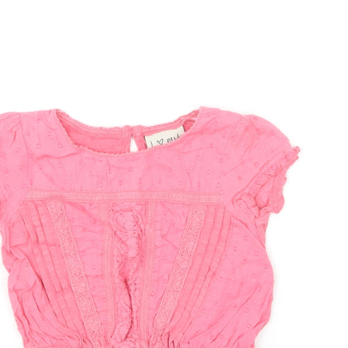 NEXT Girls Pink Cotton Basic Blouse Size 12-18 Months Round Neck Button