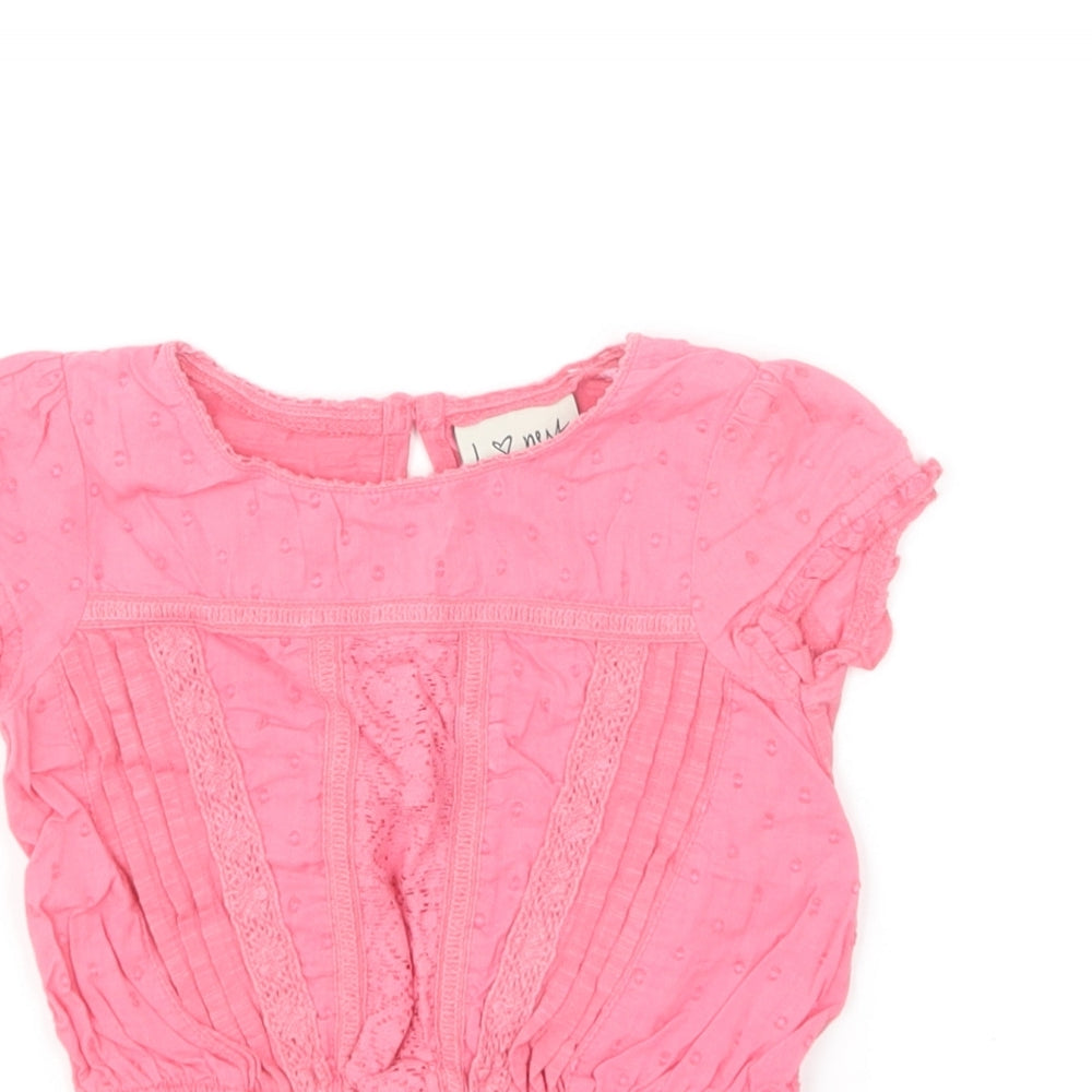 NEXT Girls Pink Cotton Basic Blouse Size 12-18 Months Round Neck Button