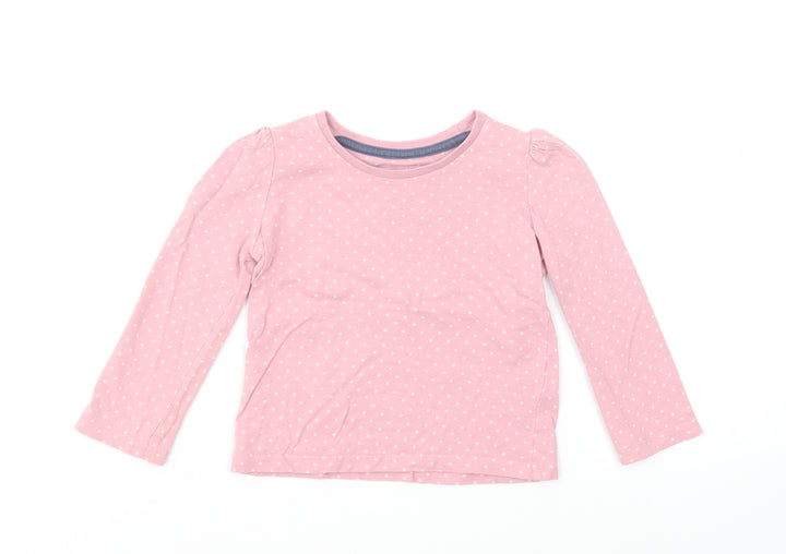 TU Girls Pink Polka Dot Cotton Basic T-Shirt Size 12-18 Months Round Neck Pullover