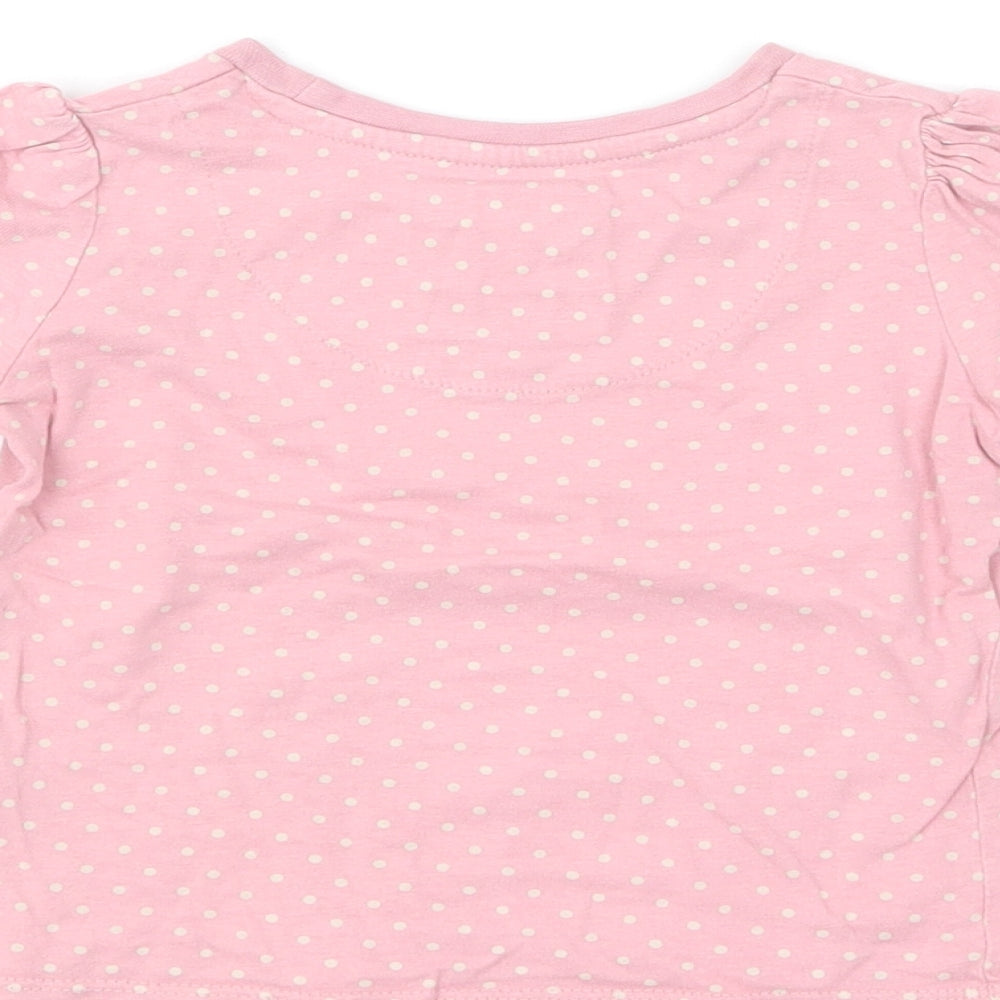 TU Girls Pink Polka Dot Cotton Basic T-Shirt Size 12-18 Months Round Neck Pullover