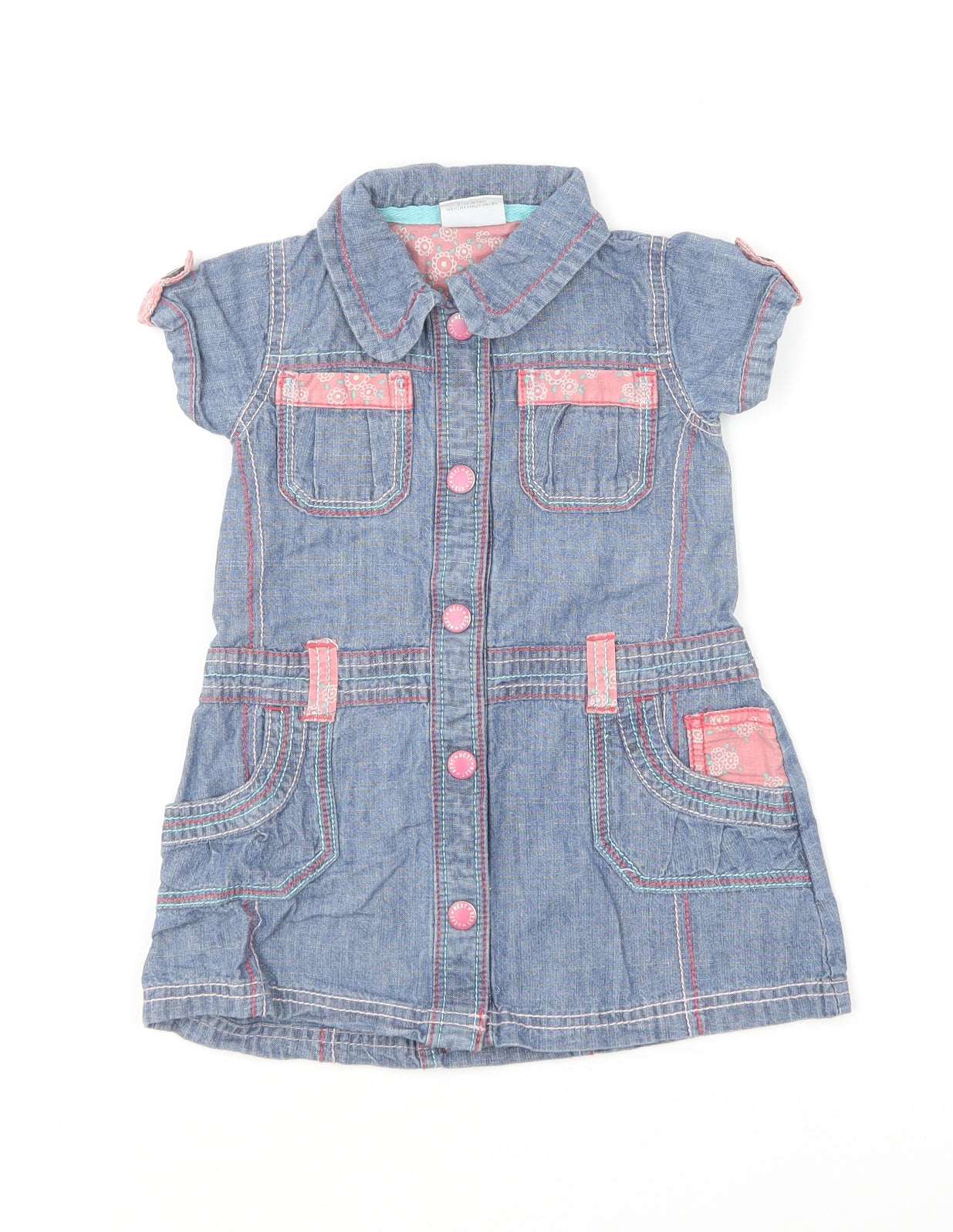 NEXT Girls Blue Cotton Shirt Dress Size 9-12 Months Collared Button