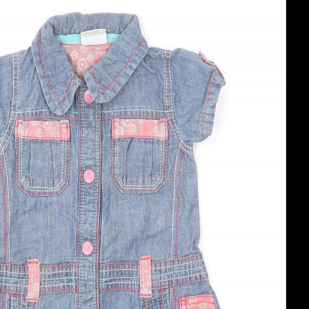 NEXT Girls Blue Cotton Shirt Dress Size 9-12 Months Collared Button
