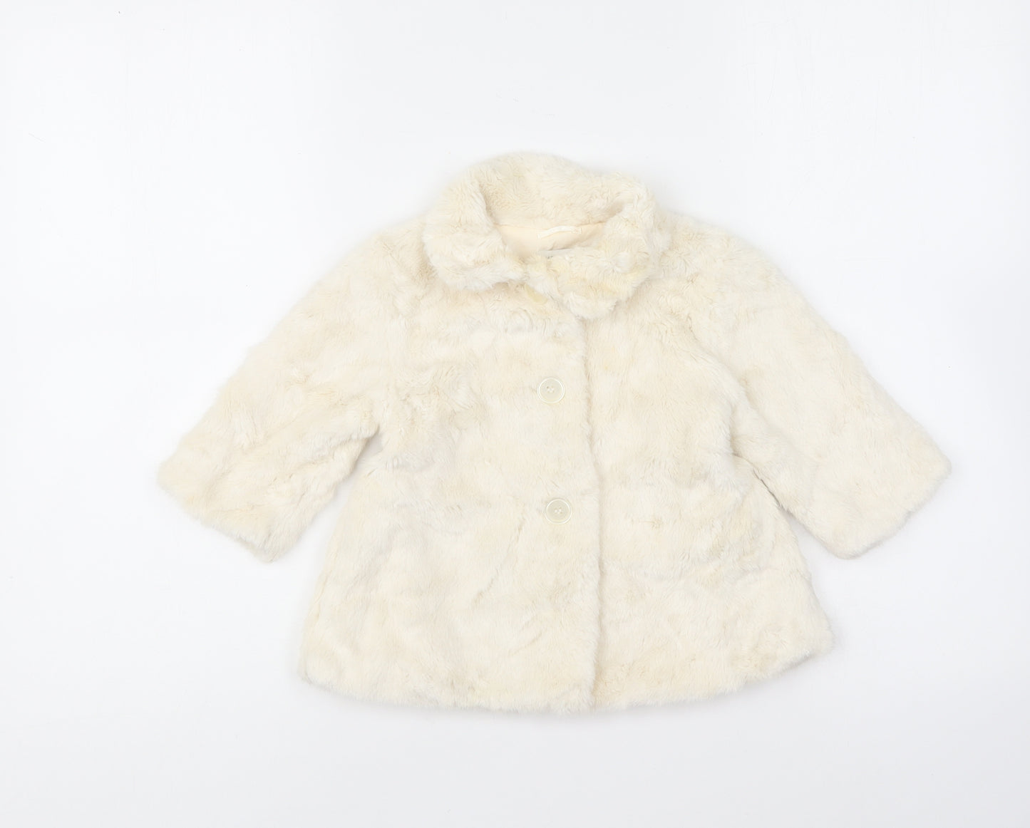 Monsoon Girls Ivory Jacket Size 6-9 Months Button - Faux Fur