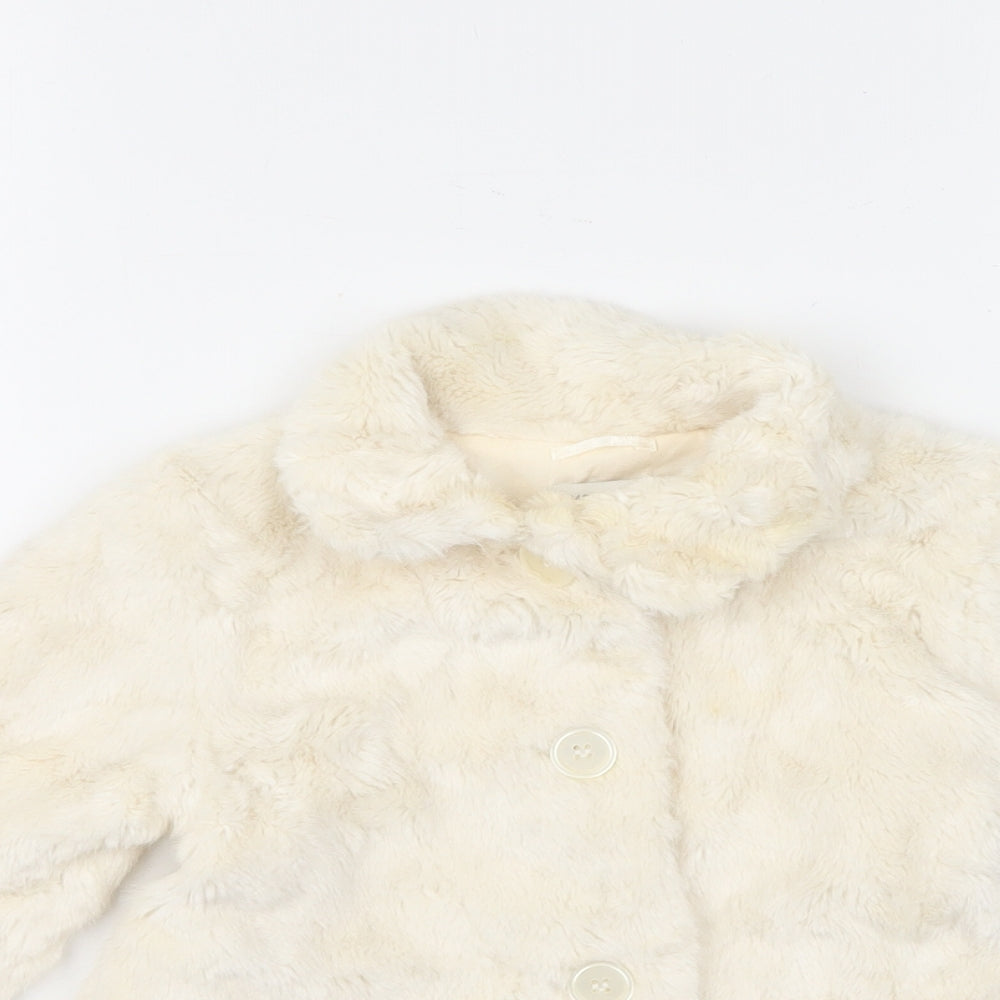 Monsoon Girls Ivory Jacket Size 6-9 Months Button - Faux Fur