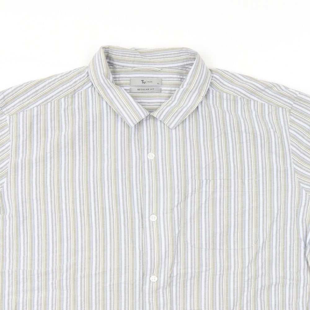 TU Mens Multicoloured Striped Cotton Button-Up Size XL Collared Button