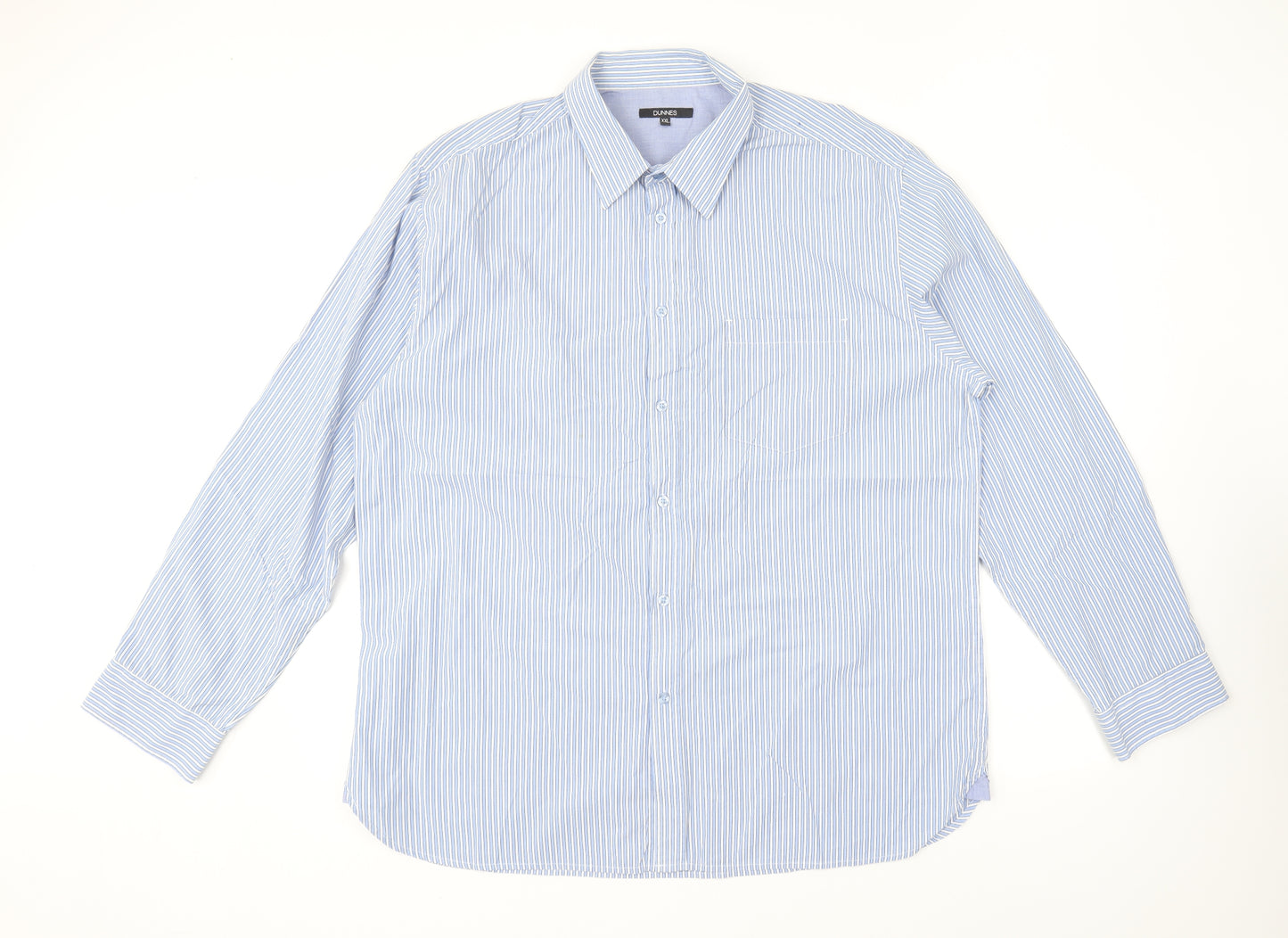 Dunnes Stores Mens Blue Striped Cotton Button-Up Size 2XL Collared Button