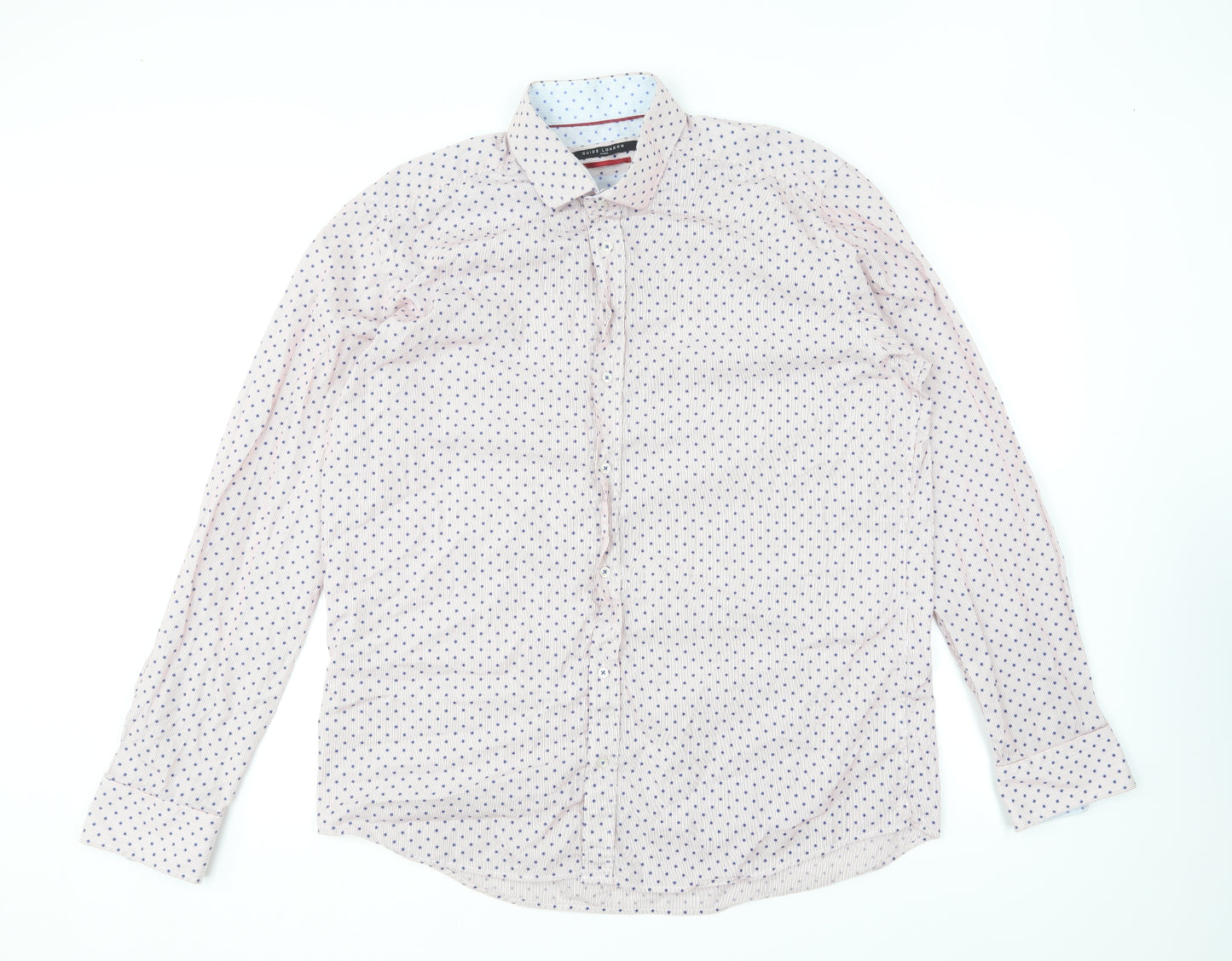 Guide London Mens Multicoloured Polka Dot Cotton Button-Up Size 2XL Collared Button