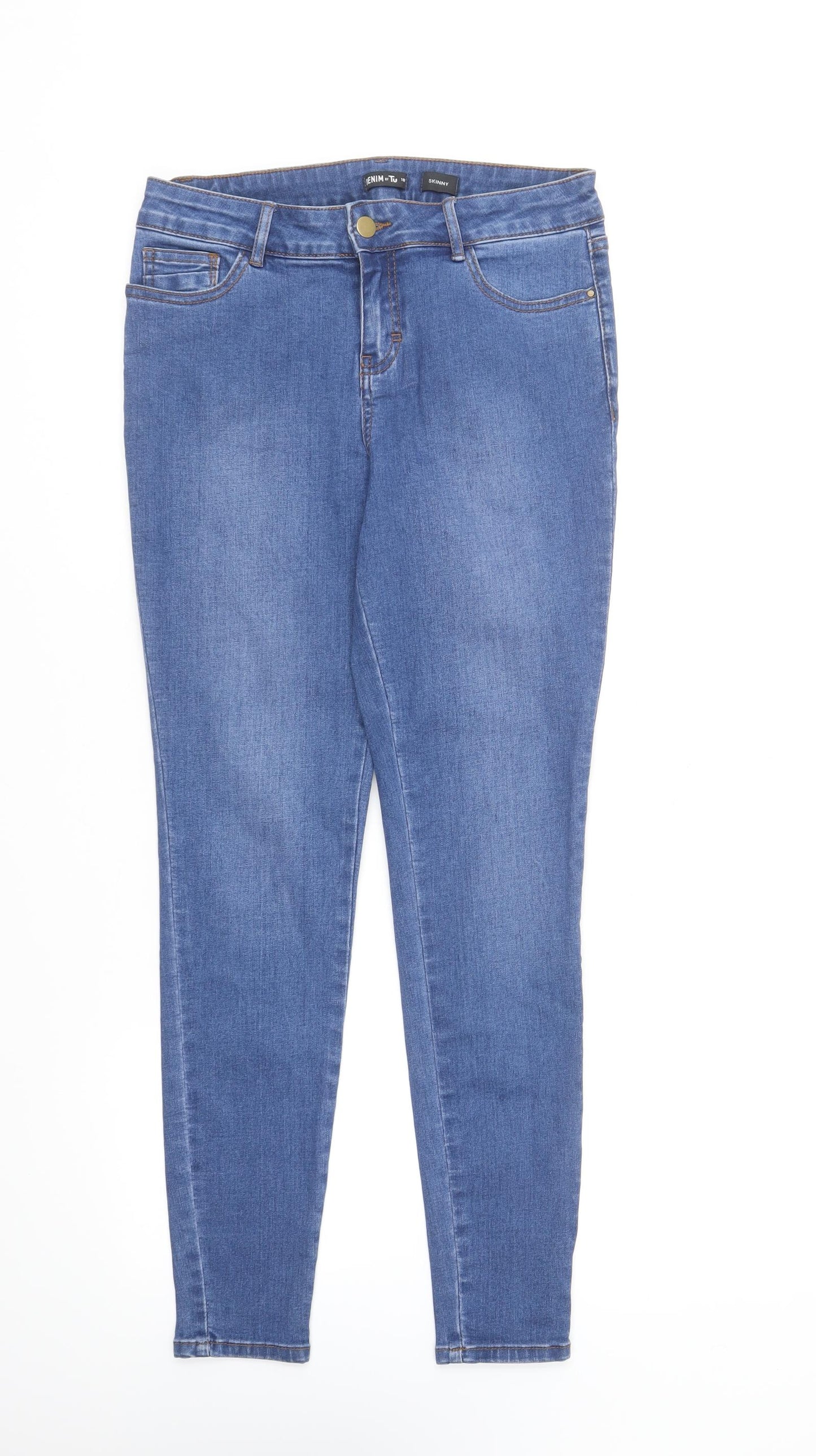 TU Womens Blue Cotton Skinny Jeans Size 10 L28 in Regular Button