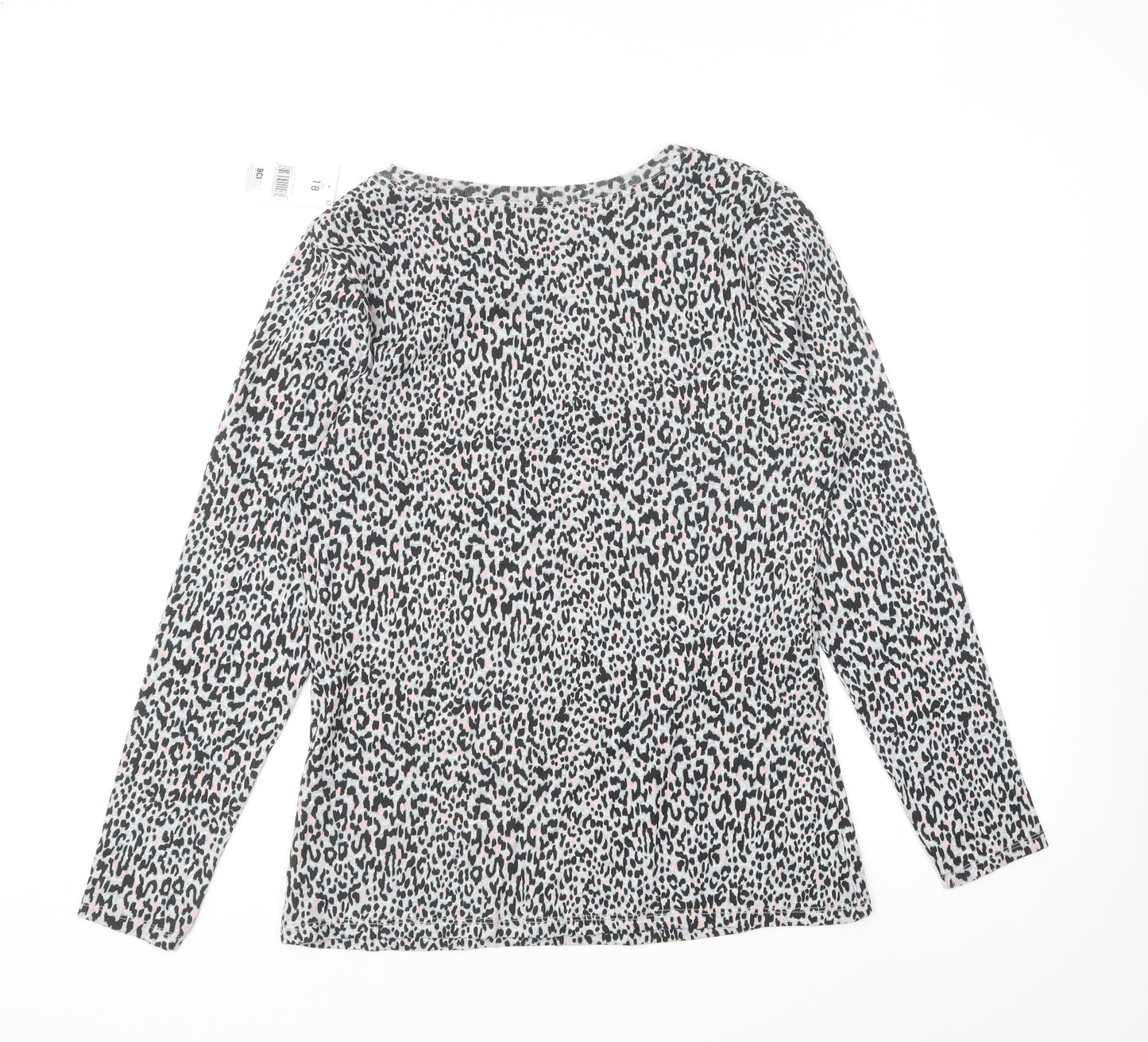 Papaya Womens Grey Animal Print Cotton Basic T-Shirt Size 18 Round Neck - Leopard Print