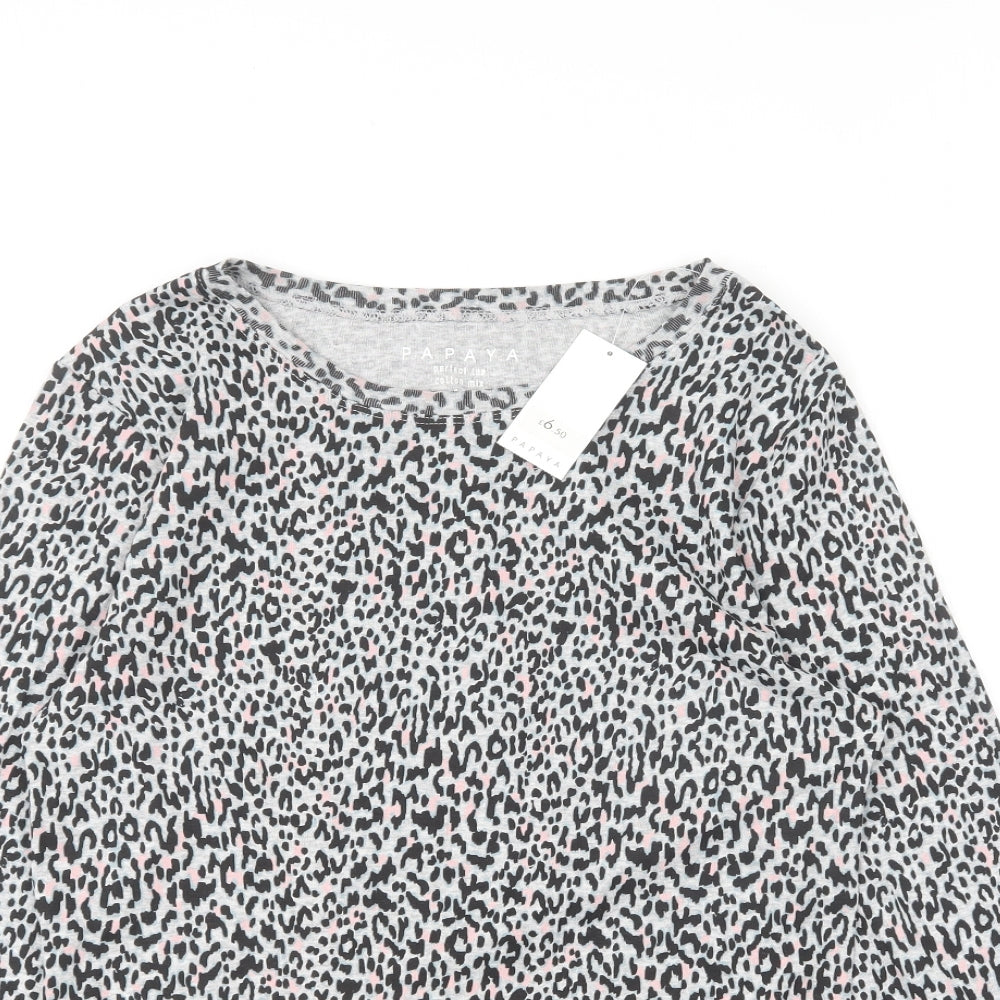 Papaya Womens Grey Animal Print Cotton Basic T-Shirt Size 18 Round Neck - Leopard Print
