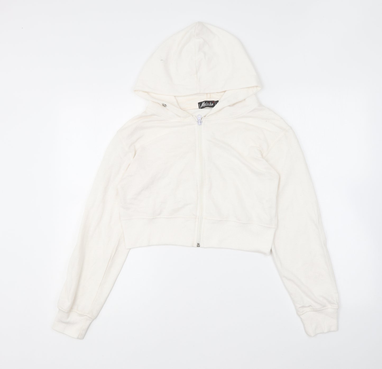 Malaika Girls Ivory Cotton Full Zip Hoodie Size L Zip - Cropped