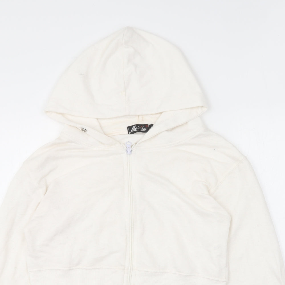 Malaika Girls Ivory Cotton Full Zip Hoodie Size L Zip - Cropped