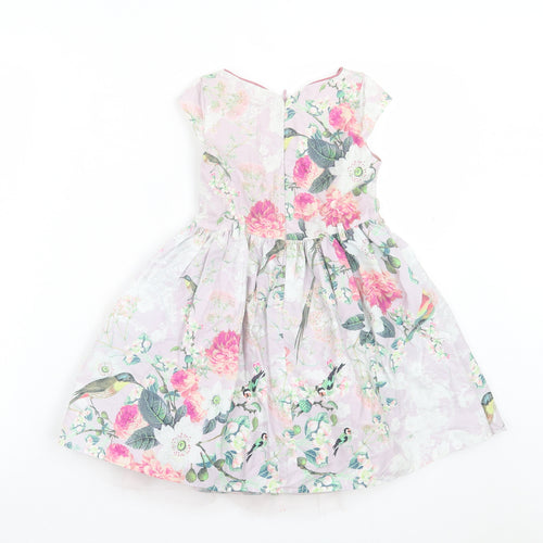 NEXT Girls Purple Floral Coir Fit & Flare Size 4 Years Crew Neck Zip