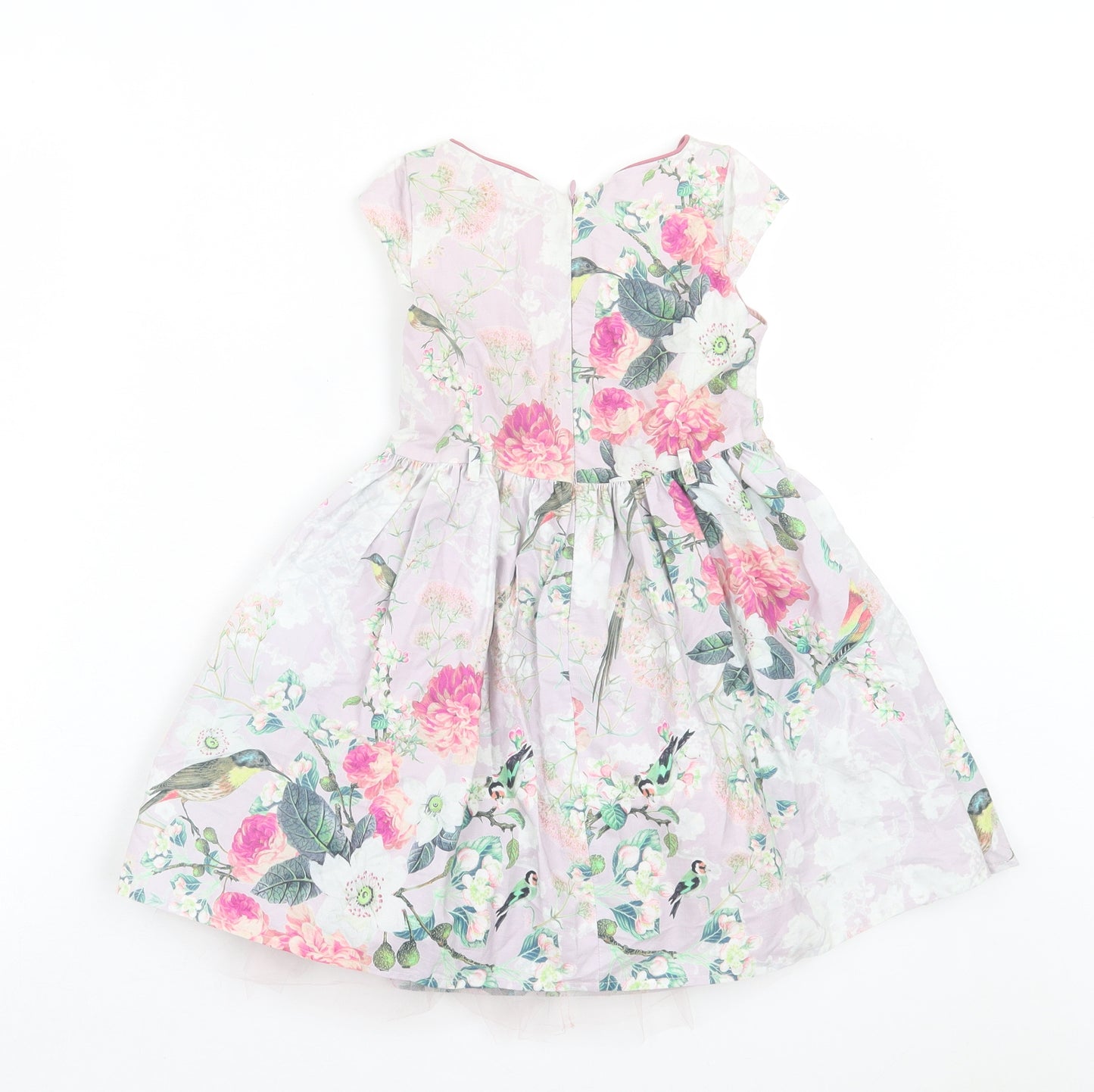 NEXT Girls Purple Floral Coir Fit & Flare Size 4 Years Crew Neck Zip