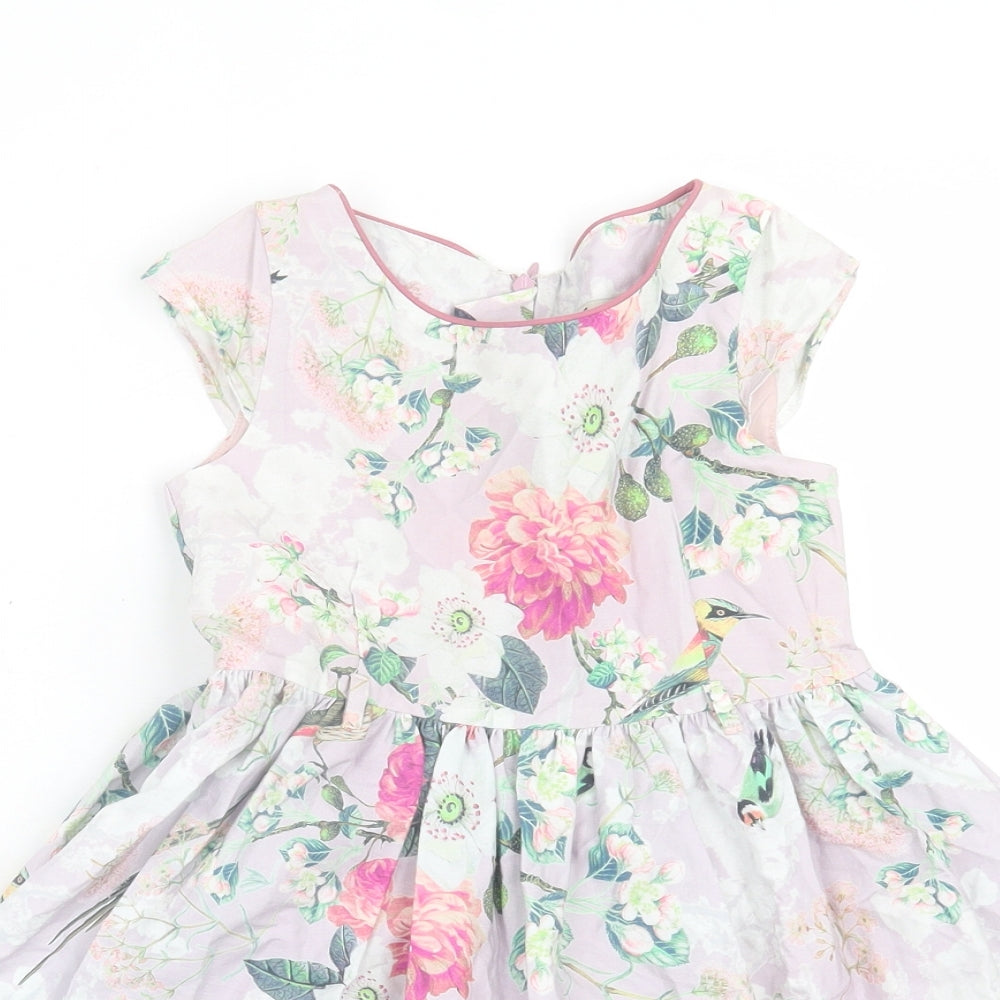 NEXT Girls Purple Floral Coir Fit & Flare Size 4 Years Crew Neck Zip