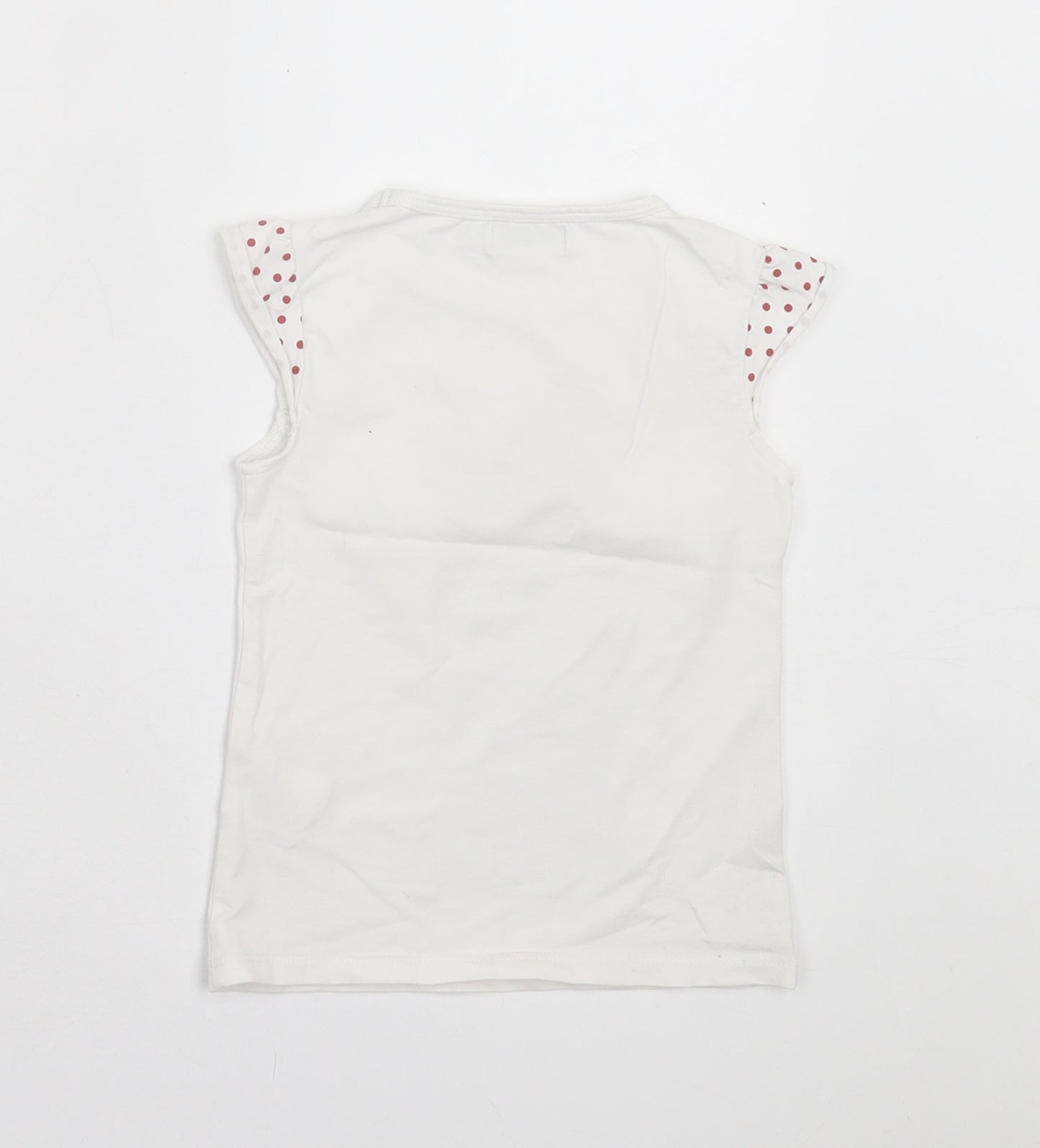 Boboli Girls White Polka Dot Cotton Basic T-Shirt Size 4 Years Crew Neck Pullover - Dog