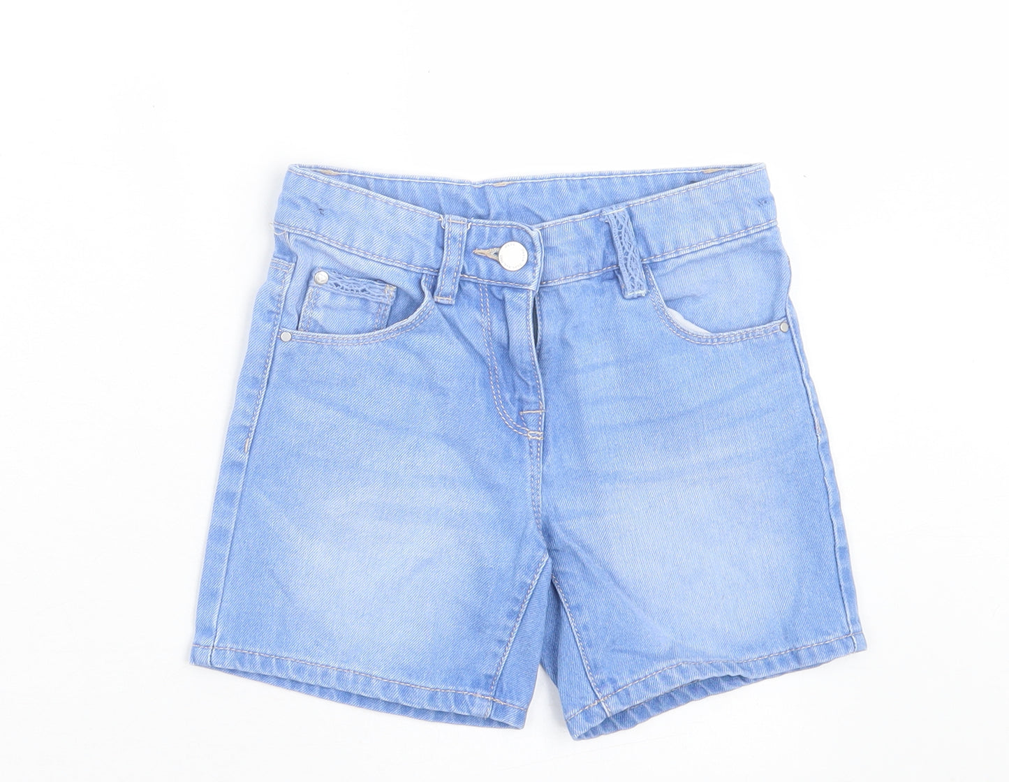 F&F Girls Blue Cotton Boyfriend Shorts Size 6 Years Regular Zip - Button Closure