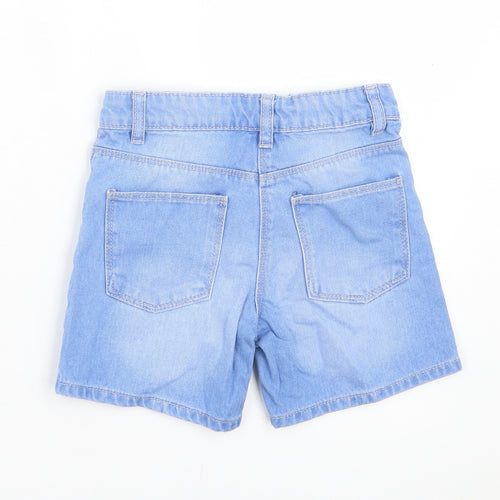 F&F Girls Blue Cotton Boyfriend Shorts Size 6 Years Regular Zip - Button Closure
