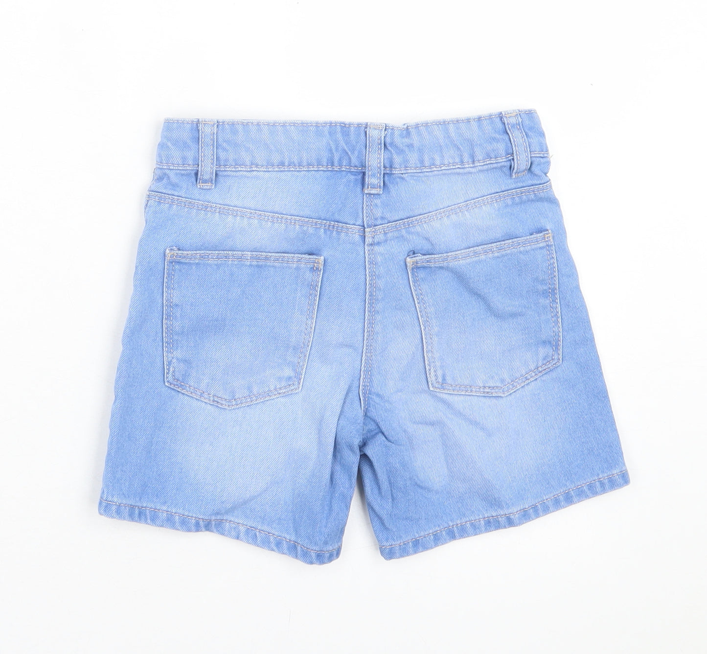 F&F Girls Blue Cotton Boyfriend Shorts Size 6 Years Regular Zip - Button Closure