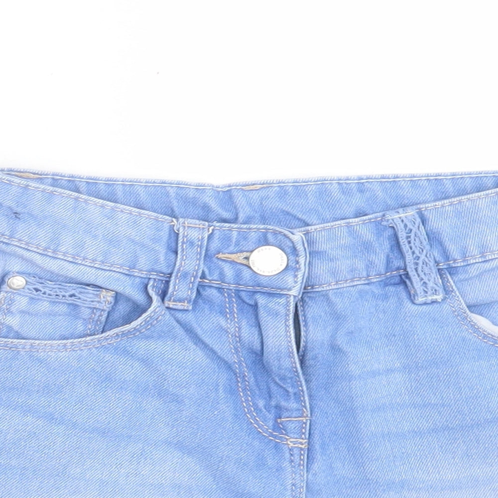 F&F Girls Blue Cotton Boyfriend Shorts Size 6 Years Regular Zip - Button Closure
