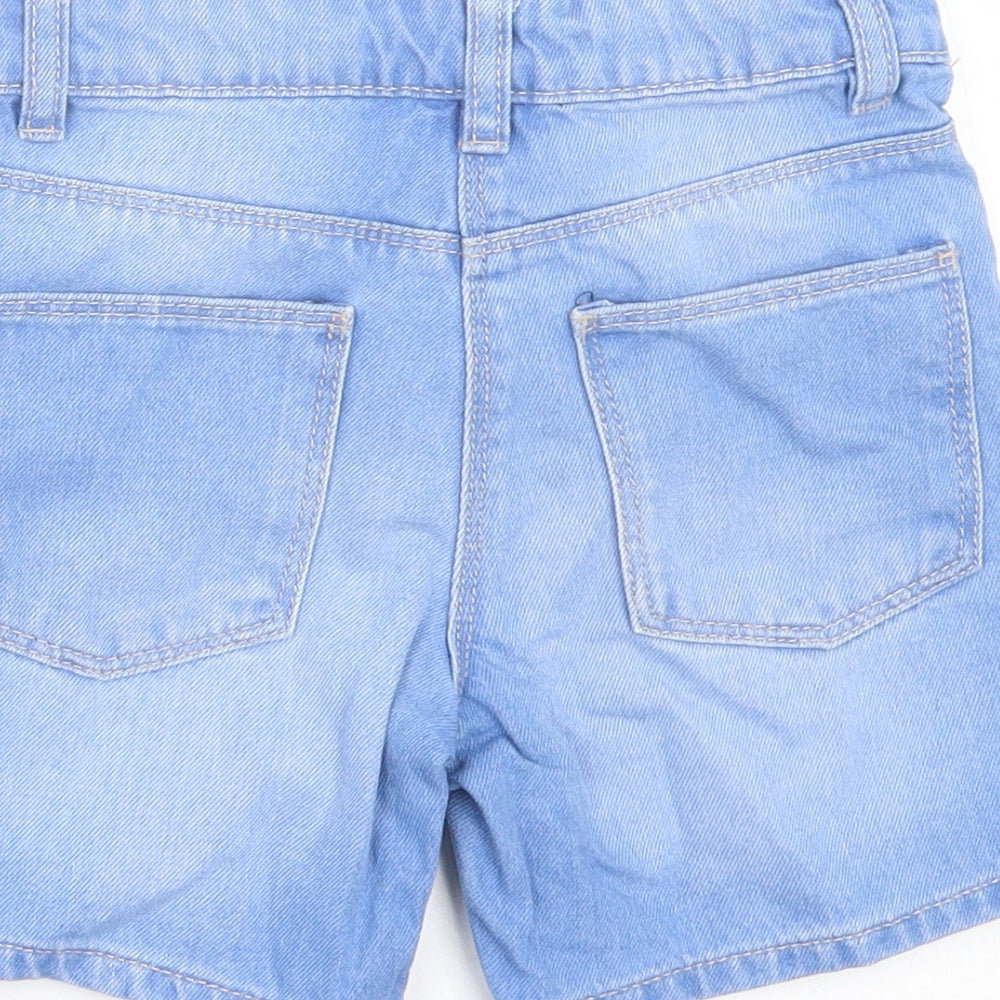 F&F Girls Blue Cotton Boyfriend Shorts Size 6 Years Regular Zip - Button Closure