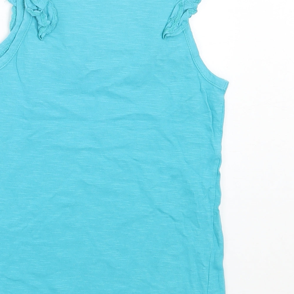 Autograph Girls Blue Geometric Cotton Basic Tank Size 6-7 Years Crew Neck Pullover - Frill Detail