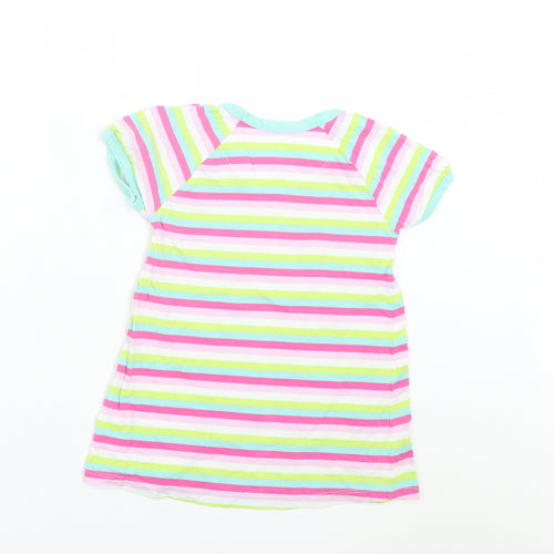 Indigo Girls Multicoloured Striped Cotton Basic T-Shirt Size 6-7 Years Crew Neck Pullover - Pink, White, Green, & Blue
