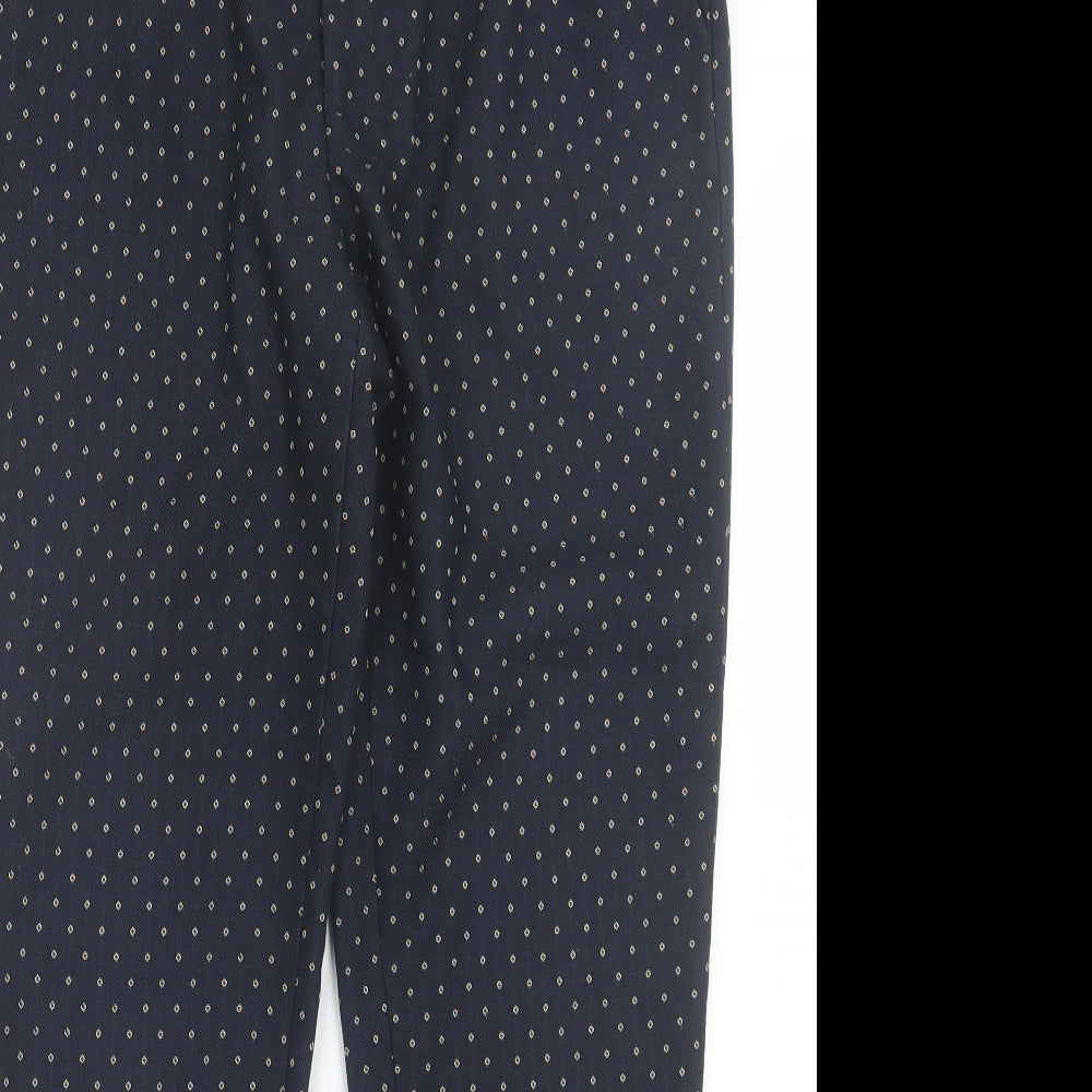 Zara Womens Blue Geometric Polyester Trousers Size 10 L28 in Regular Hook & Eye